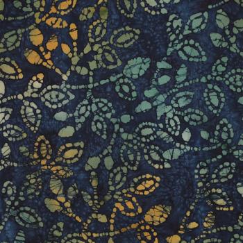 Baumwolle Batik einzigartig gefertigt Grün/Erdtöne auf Dunkelblau